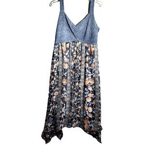 Sami & Jo Petite Dress PXL Blue Floral Handkerchief Hem Summer Boho